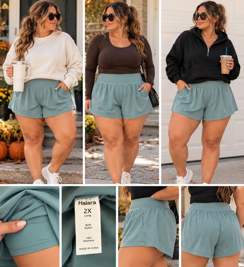 Halara 2X Long – Dusty Sage Athletic Shorts